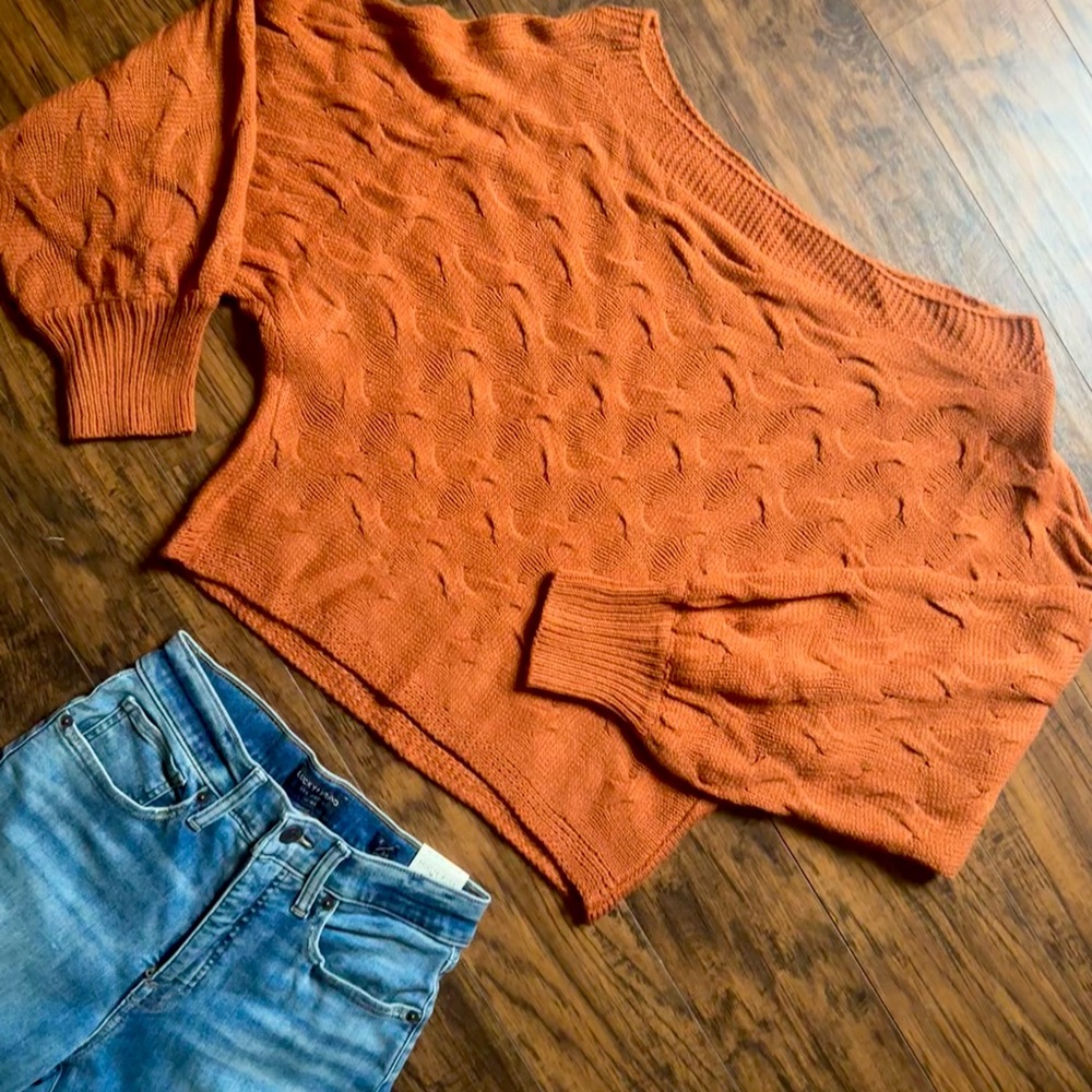 SHEIN Off-the-Shoulder Orange Sweater (Size M)